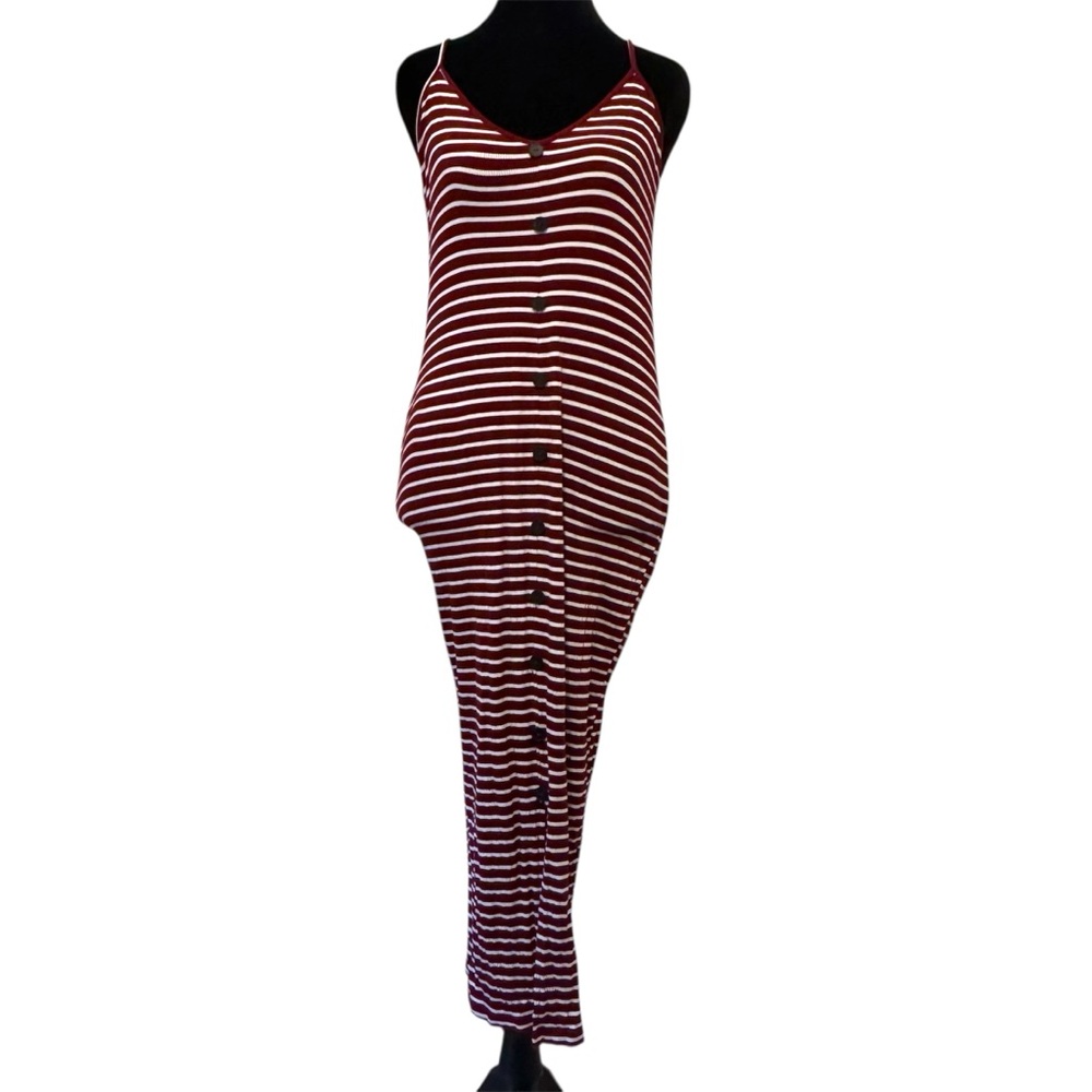 Maternity Midi Dress Red and White Striped